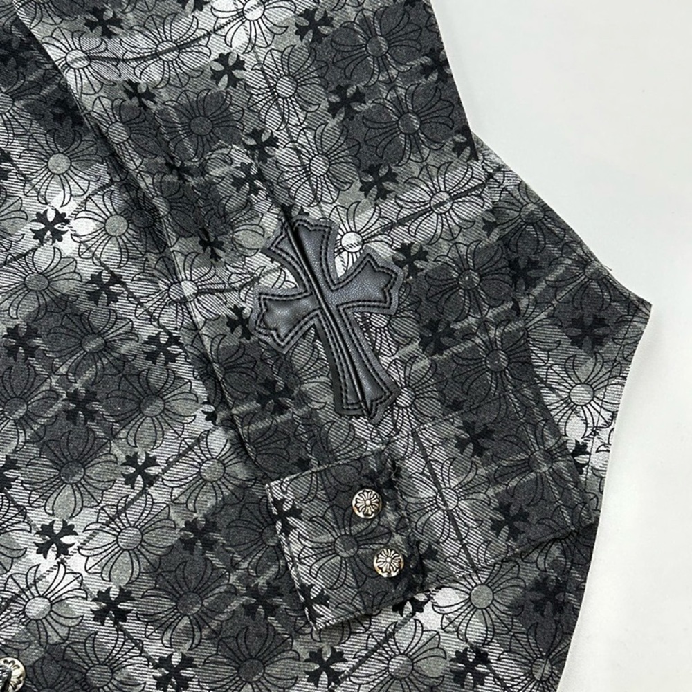 Chrome Hearts Men's Black and Gray Plaid Shirt - Picture 10 of 11